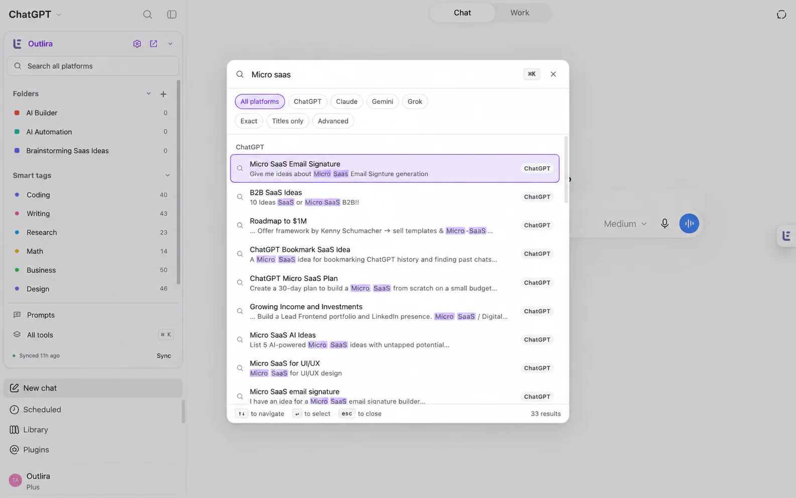 Full-text results for Micro SaaS across saved conversations.